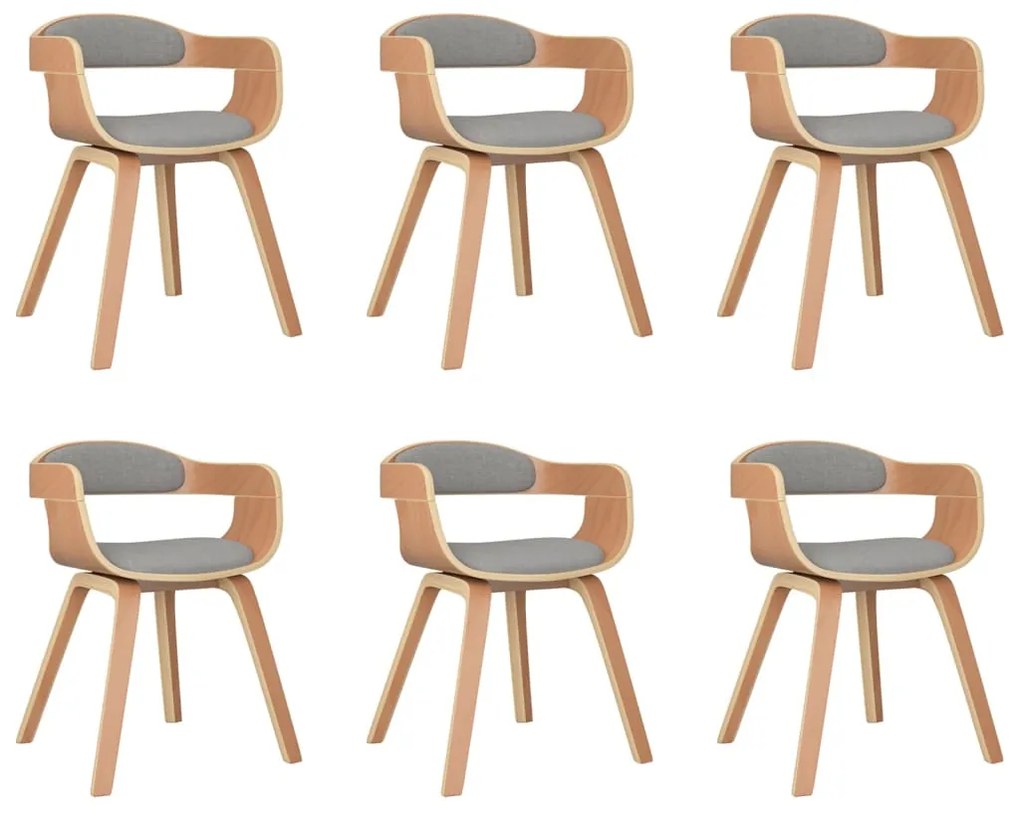 3092394 vidaXL Трапезни столове, 6 бр, таупе, извито дърво и текстил