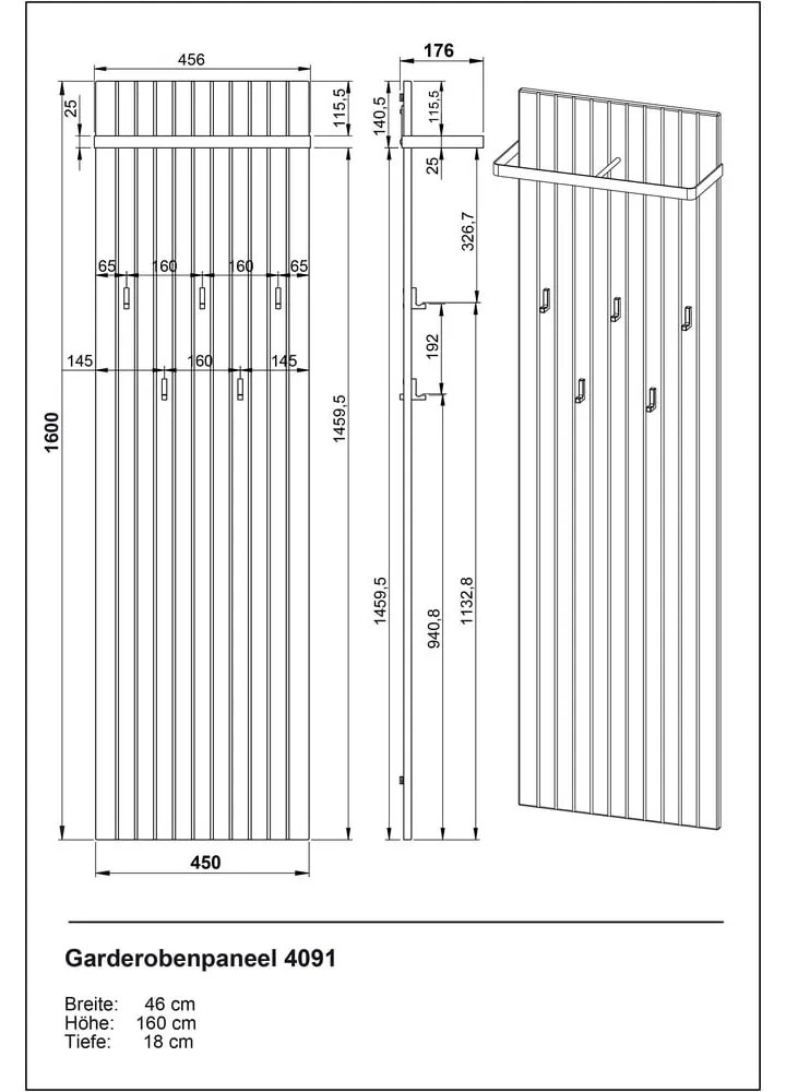 Стенна закачалка от декор от дъб в естествен цвят 46 cm Libbiano – Germania