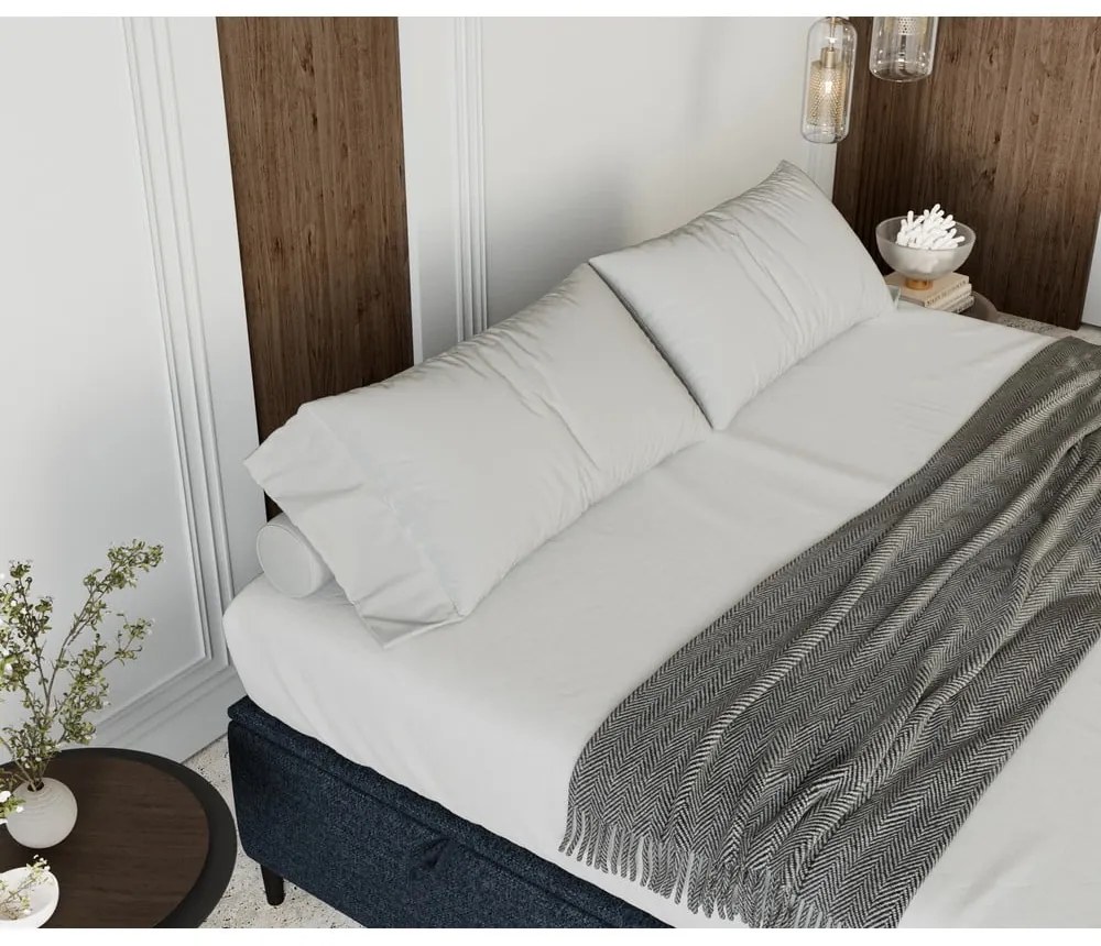 Тъмносиньо тапицирано двойно легло с място за съхранение 160x200 cm Tate – Maison de Rêve