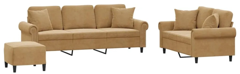 3202287 vidaXL Комплект дивани 3 части с възглавници, кафяв, кадифе