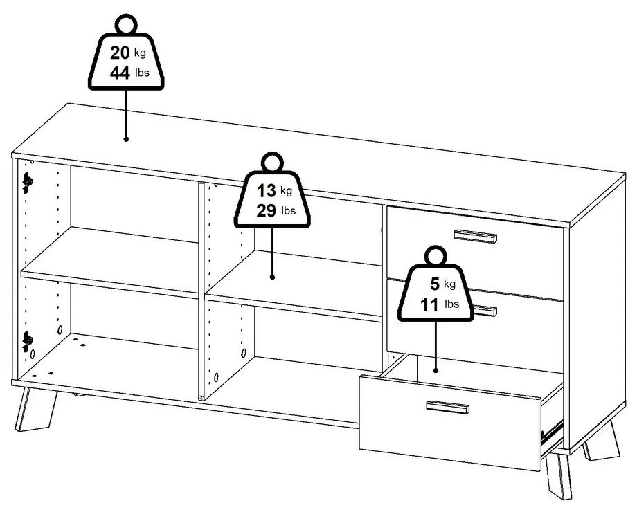 Скрин от дъбов декор в бял и естествен цвят 147x73x39 cm Ikast – Tvilum