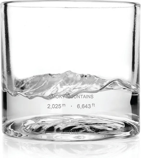 Комплект чаши за уиски LIITON 1009931 Smoky Mountain, 230 мл, 2 бр, Удебелени стени, 3D дъно с форма планина Грейт Смоуки, Прозрачен