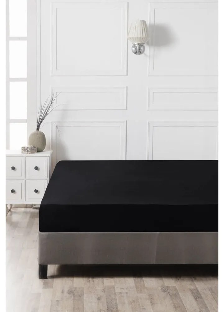 Черен еластичен памучен чаршаф 140x200 cm – Mijolnir