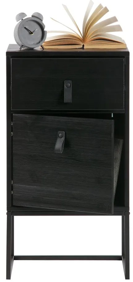 Черно нощно шкафче с чекмедже и врата Zola - WOOOD