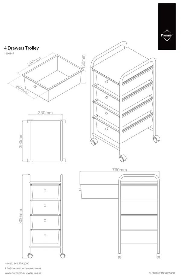 Пластмасов подвижен рафт в бяло и сребристо 33x79 см - Premier Housewares