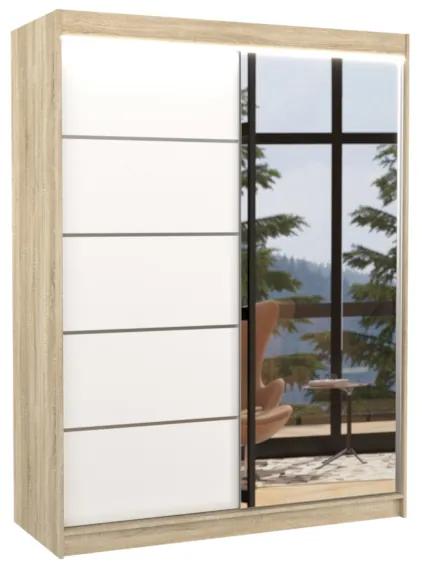 Гардероб с плъзгащи врати с огледало LIMBA, 150x200x58, Сонома/бял