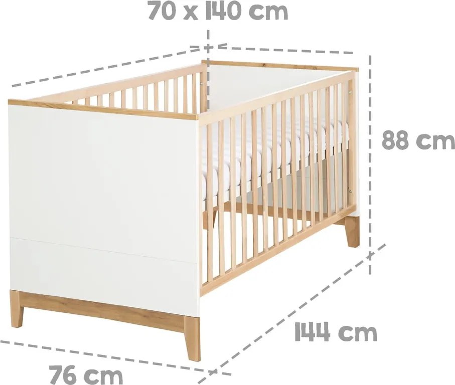 Детско легло от букова дървесина в бял и естествен цвят 70x140 cm Finn - Roba