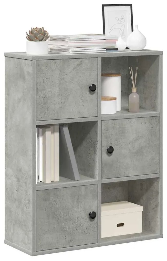 860385 vidaXL Библиотека, бетонно сива, 60x24x76,5 см, инженерно дърво