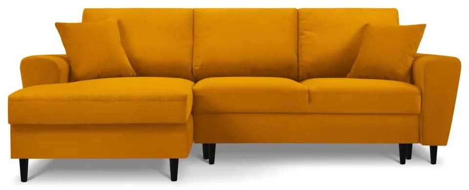Разтегателен ъглов диван с място за съхранение от рипсено кадифе в цвят горчица (ляв ъгъл) Kyoto – Cosmopolitan Design