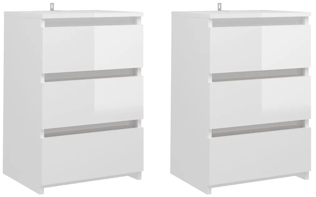 806224 vidaXL Нощни шкафчета, 2 бр, бял гланц, 40x35x62,5 см, инженерно дърво