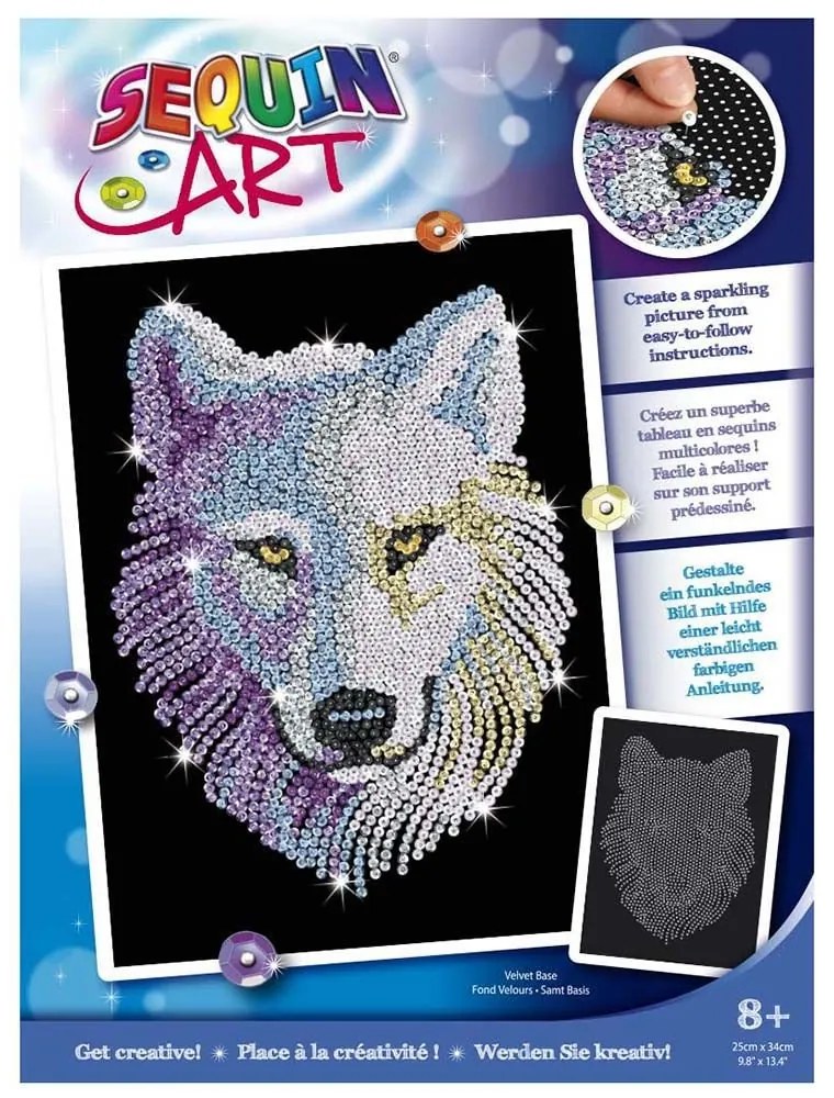 Sequin Art - Изкуство с пайети, синя серия, Бял вълк