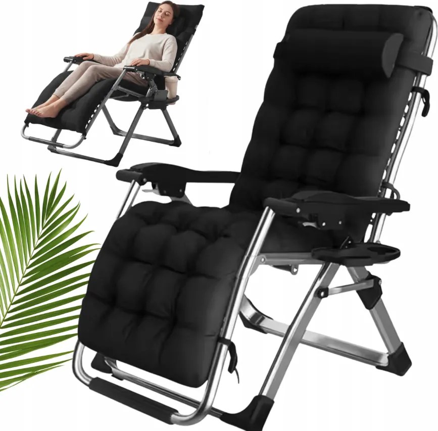 Сгъваем градински шезлонг с възглавница TDC01-BK Сив