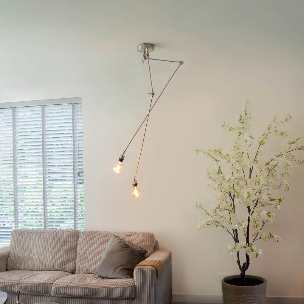 Модерен висящ аплик стомана без абажур 2-светлина - Blitz