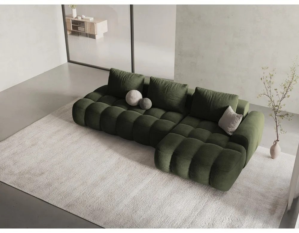 Зелен кадифен сгъваем/с място за съхранение ъглов диван (десен ъгъл) Linz – Cosmopolitan Design