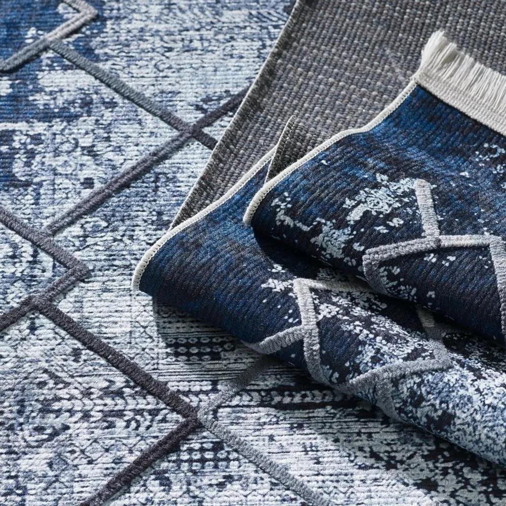 Феноменален син шарен килим в скандинавски стил Ширина: 80 см | Дължина: 150 см