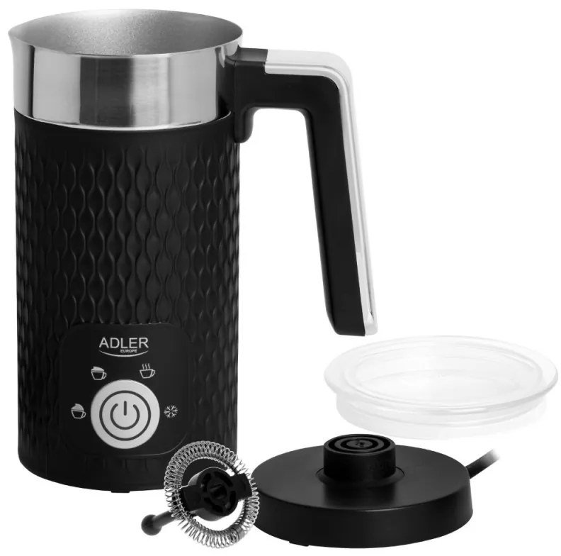 Уред за разпенване на мляко Adler AD 4494B, 500W, 300 мл, Незалепващо покритие, Черен