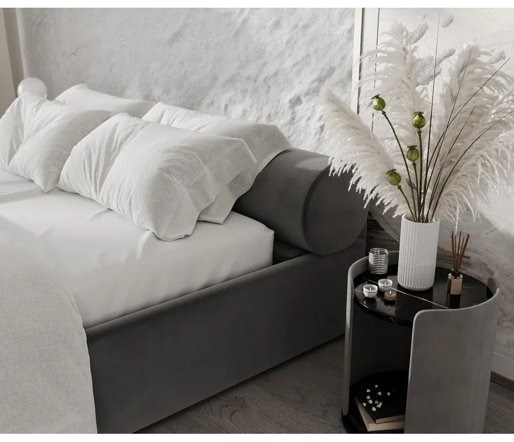 Тъмносиво двойно легло 140x200 cm тапицирано с място за съхранение с включена подматрачна рамка Solvo – Maison de Rêve