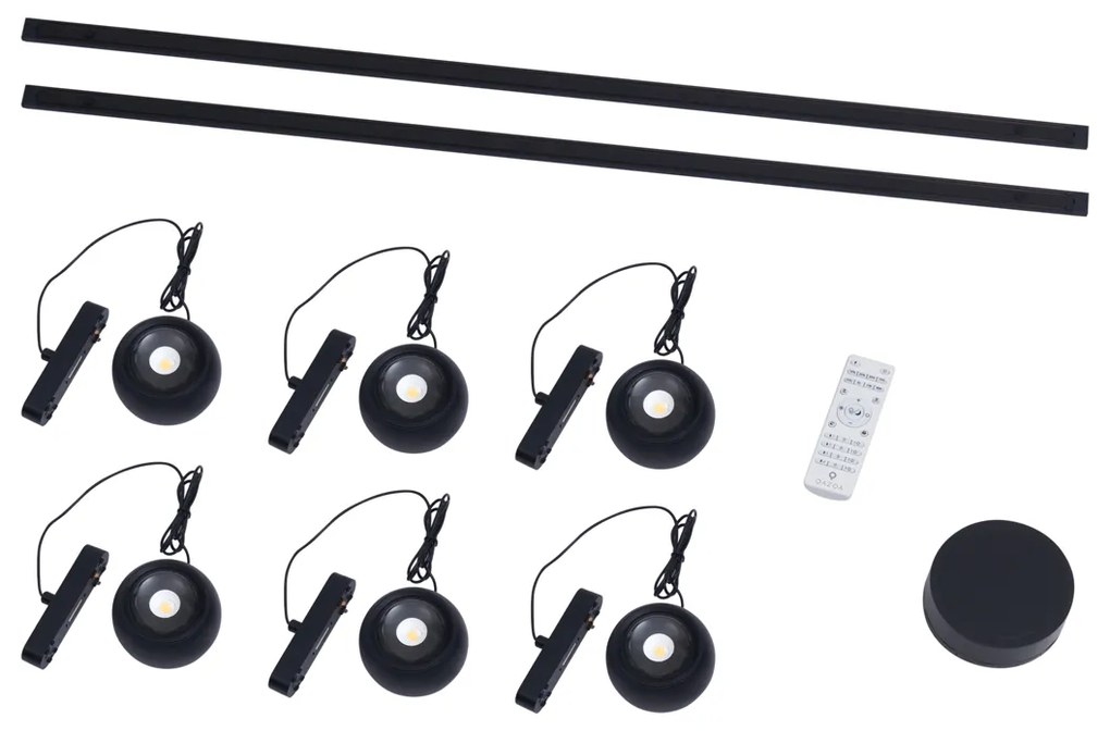 Модерна релсова система за осветление с 6 черни висящи лампи 1-фазов - Magnetic Lance