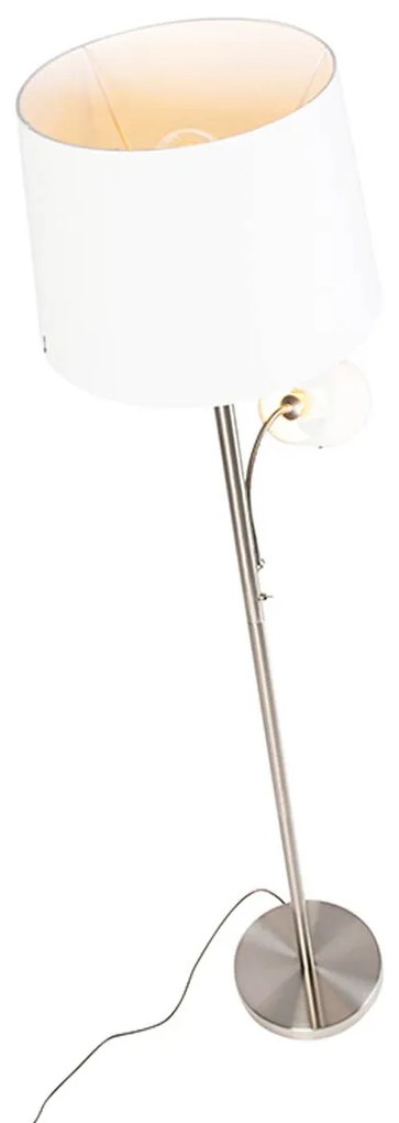 Интелигентна подова лампа стомана с бял абажур с включен Wifi A60 и E14 - Retro