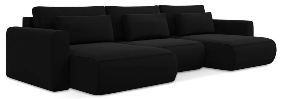 Черен кадифен разтегателен ъглов диван с място за съхранение (U форма) Kapua – Makamii