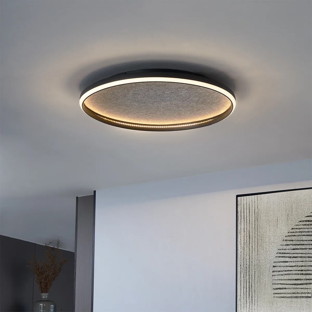 Дизайнерска таванна лампа черна с филц, включваща LED с 3-степенно димиране - Xavi Felt