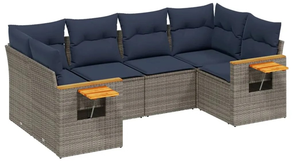 3227104 vidaXL Градински диван с възглавници, 6 части, полиратан, сив