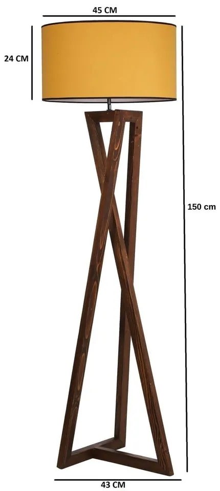Подова лампа в цвят горчица и кафяво с текстилен абажур (височина 149 cm) Maçka – Opviq lights