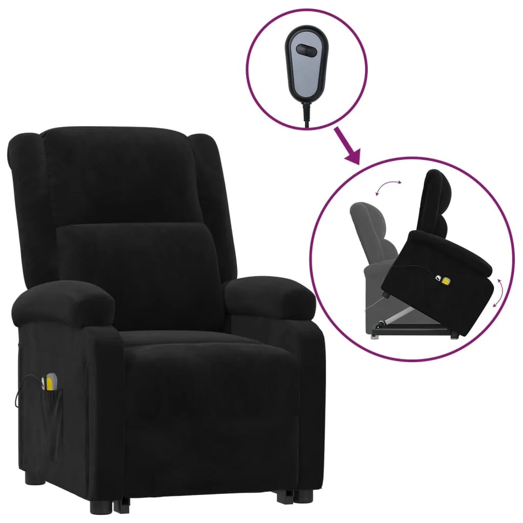 3124842 vidaXL Изправящ масажен стол, черен, кадифе