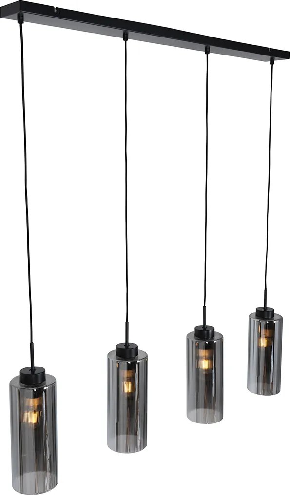 Смарт висяща лампа черна с димно стъкло 4 светлини вкл. 4 Wifi ST64 - Laura