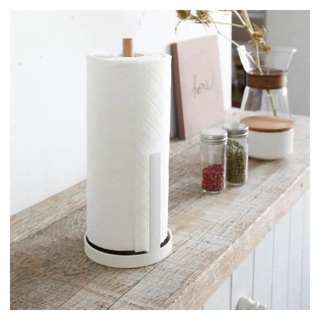 Бяла поставка за хартиени кърпи с детайли от букова дървесина Tosca - YAMAZAKI