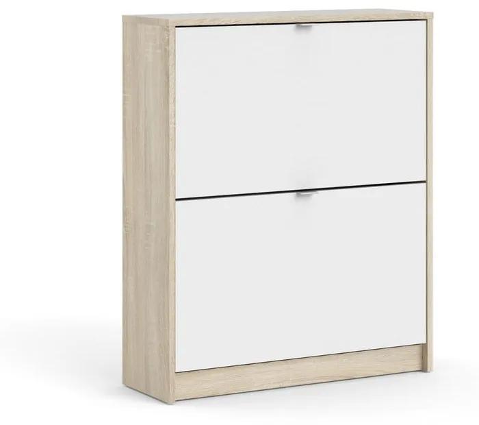 Бял шкаф за обувки с дъбова рамка и две чекмеджета, дълбочина 24 cm Shoes - Tvilum