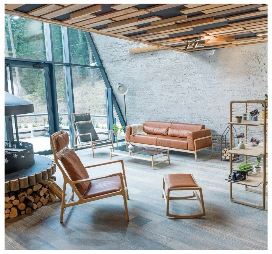 Диван от коняк кафява биволска кожа с масивна дъбова конструкция , 210 см Fawn - Gazzda