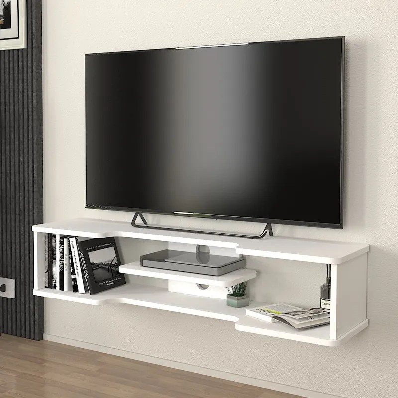 Меламинов стенен ТВ модул Perry в бял цвят 120x29.6x25.6см.