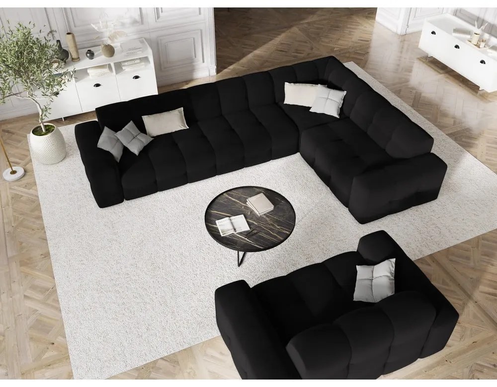 Ъглов диван от черно кадифе (десен ъгъл) Kendal - Micadoni Home