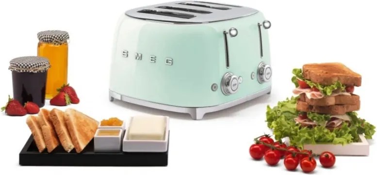 Тостер за хляб SMEG 50's Style TSF03PGEU, 2000W, 4 филии, 6 нива, Тавичка за трохи, Вграден кабел, Неръждаема стомана, Зелен