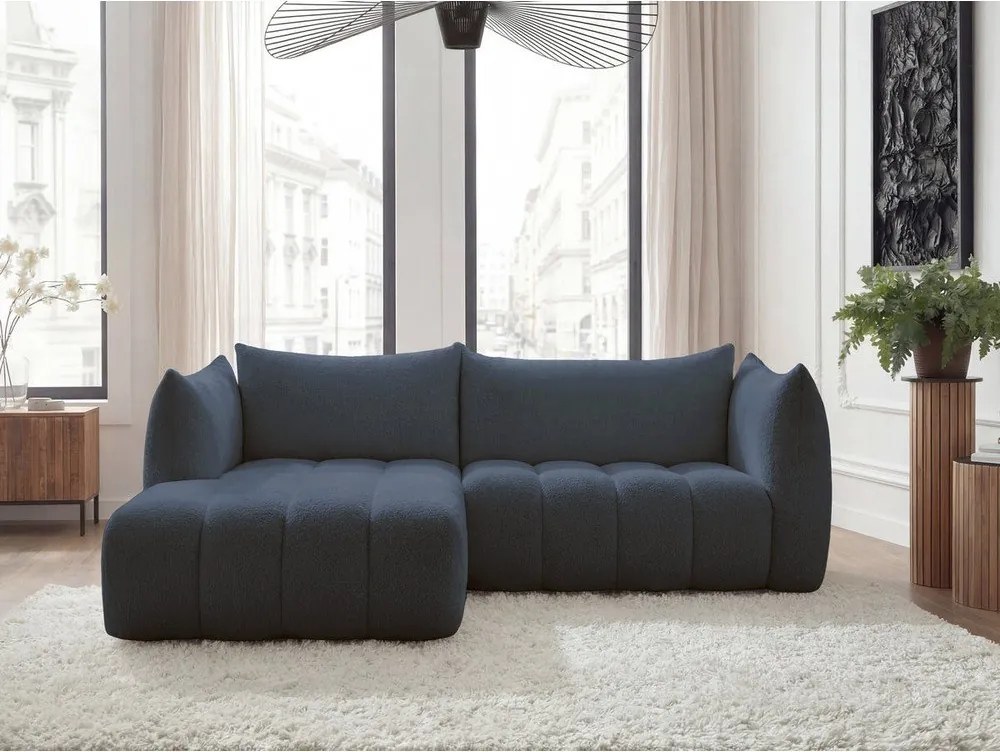 Тъмносин ъглов диван от прежда с примки от букле (ляв ъгъл) Azra – Bobochic Paris