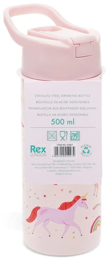 Светлорозова детска бутилка от неръждаема стомана 500 ml Unicorn – Rex London