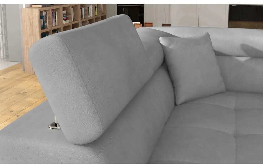 Светлосив кадифен разтегателен ъглов диван с място за съхранение (ляв ъгъл L форма) Anton – ELTAP