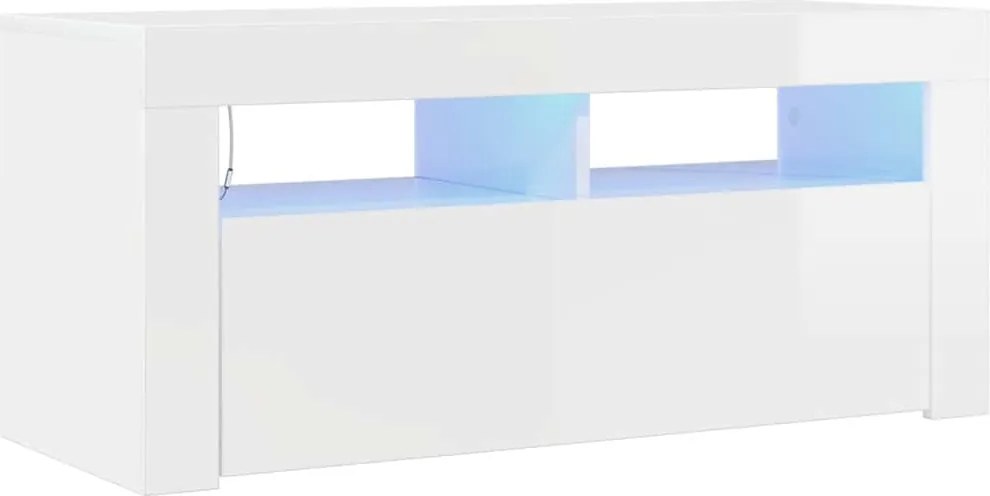 804325 vidaXL ТВ шкаф с LED осветление, бял гланц, 90x35x40 см