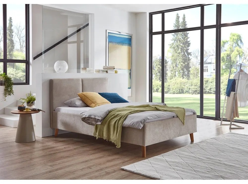 Бежово двойно легло 140x200 cm тапицирано с включена подматрачна рамка Piano – Meise Möbel