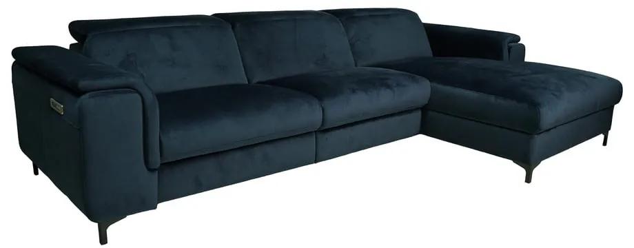 Тъмносин ъглов диван от кадифе (десен ъгъл) Brito - MESONICA