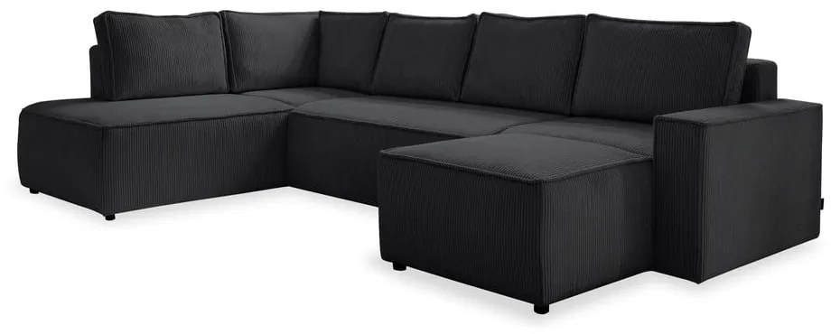 Антрацитен разтегателен ъглов диван от рипсено кадифе (ляв ъгъл/"U" форма) Brave Dave – Miuform