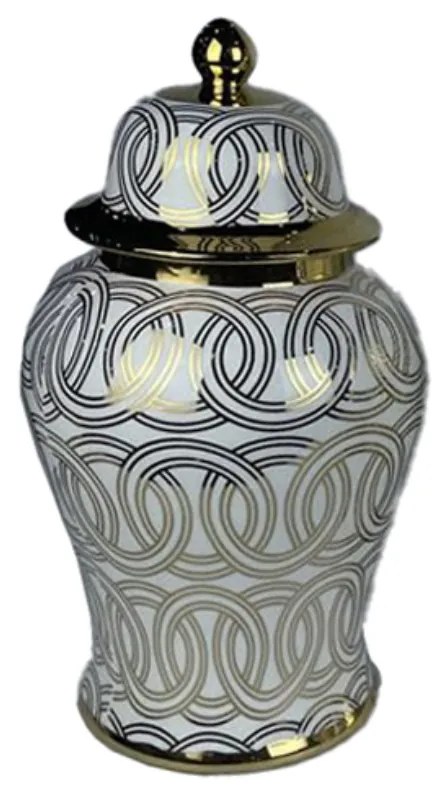 Китайска ваза DKD Home Decor Порцелан Златен Бял Ориенталски (22 x 22 x 42 cm)