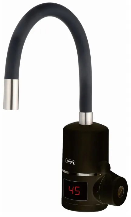 Разопакован: Нагревател за вода Rosberg R57100H, За стена, 3300W, 30-60C, Гъвкав силиконов маркуч, IPX4, Черен