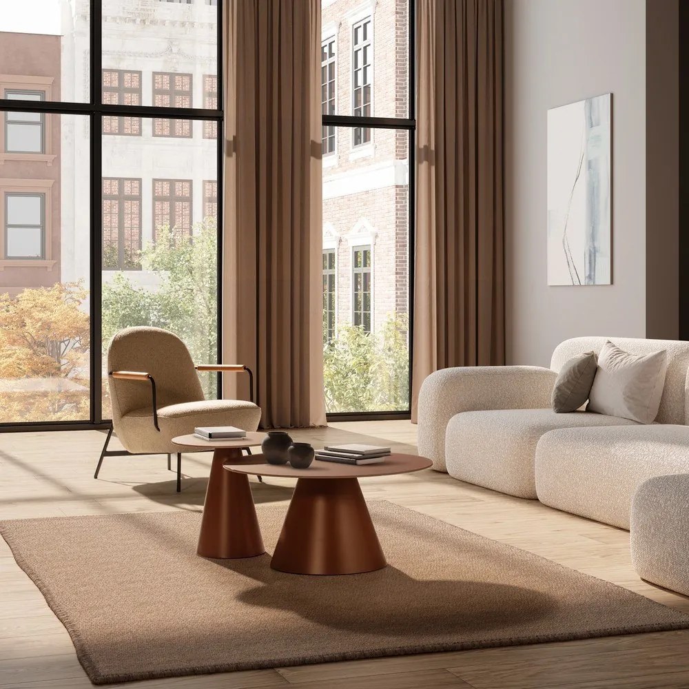 Кафяви кръгли масички за кафе в комплект 2 бр. със стъклен плот ø 80 cm Vida – MOME