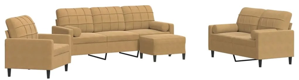 3278388 vidaXL Мека мебел от 4 части с възглавници и болстери кафяв кадифе