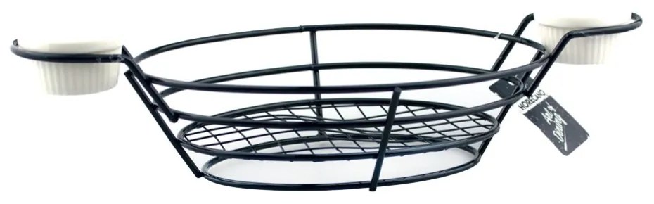 Horecano - Метална кошничка за сервиране елипса с два рамекина 37x17x6см черна-(HC-981491)