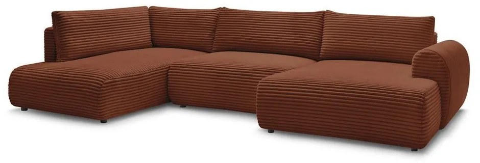 Сгъваем/с място за съхранение ъглов диван от рипсено кадифе в тухлен цвят (ляв ъгъл/U форма) Lucien – Bobochic Paris