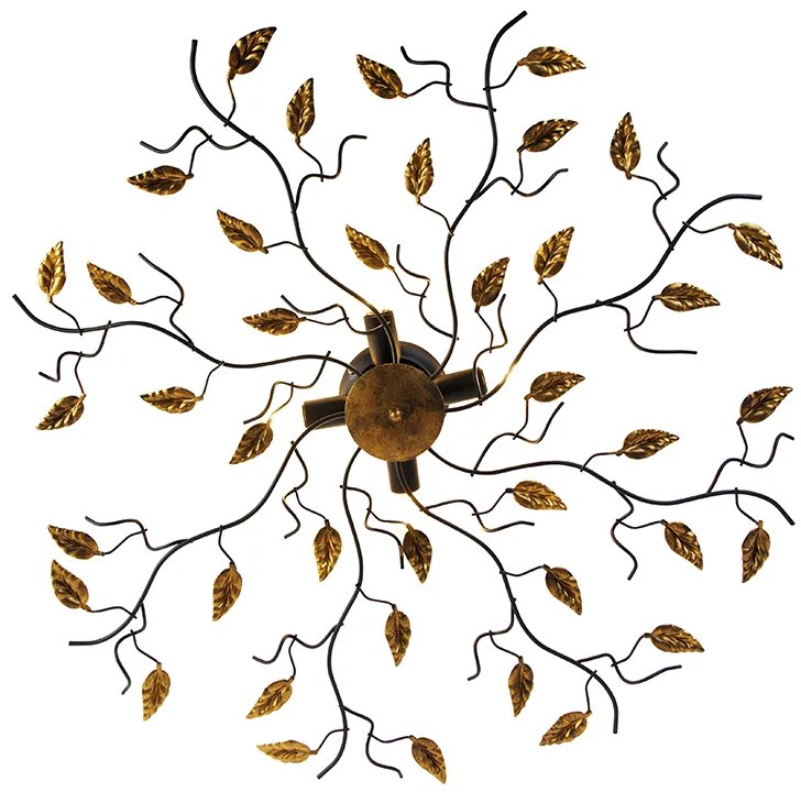 Винтидж таванна лампа черна със злато 80 см 4-светлина - Foglie