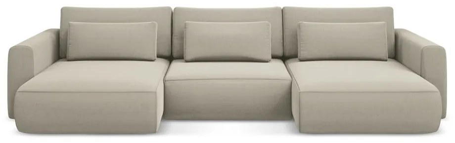 Бежов кадифен разтегателен ъглов диван с място за съхранение (U форма) Kapua – Makamii